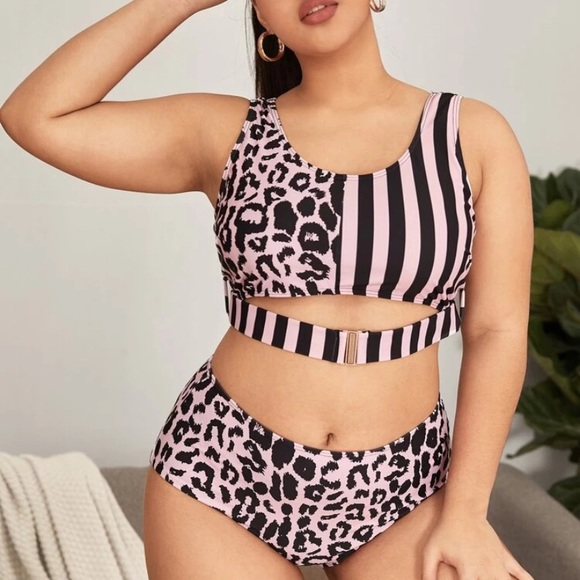 Plus leopard and striped bikini - Picture 2 of 4